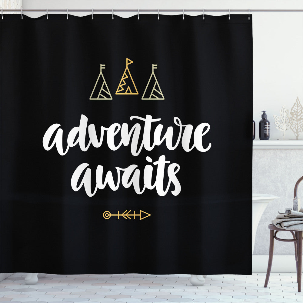 Adventure Awaits Tents: Transform Your Bathroom with Pale Orange, White, and Black Shower Curtains