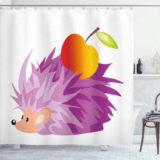 Abstract Animal Apple: A Vibrant Fusion of Hedgehog, Orange, Violet, and Green in a Shower Curtain