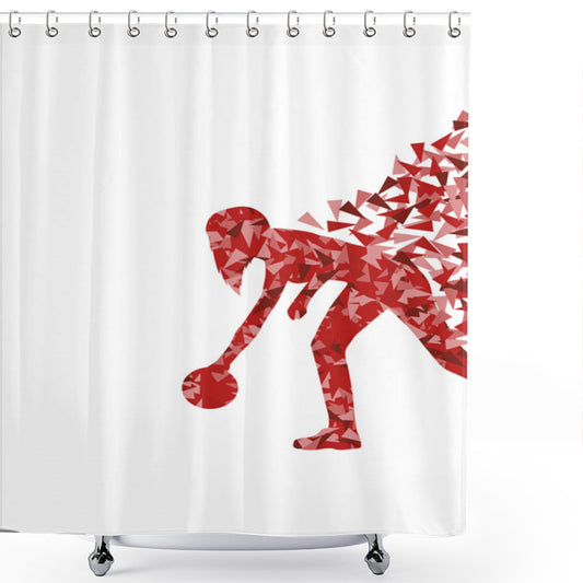 Abstract Player Shower Curtain in Pale Pink, White, and Red for a Bowling Party Theme