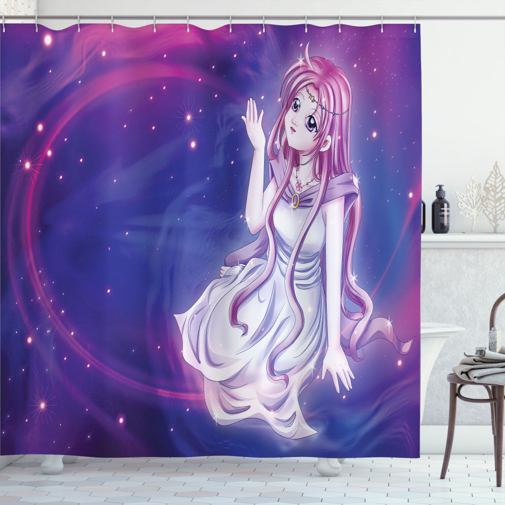 Anime Purple and Blue Fairy Sitting Shower Curtain