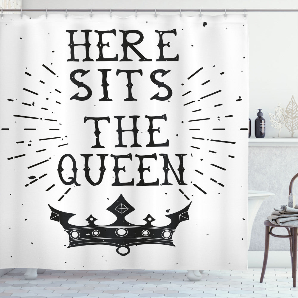 Vintage Words and Crown: Queenly Charm in Charcoal Grey and White Shower Curtain