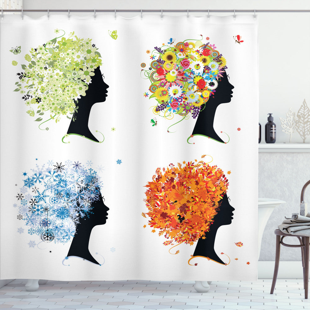 Vibrant Multicolor 4 Season Woman Hair Shower Curtain