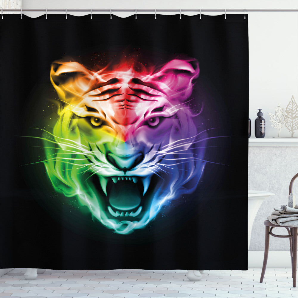 Abstract Tiger Multicolor Feline Shower Curtain Design