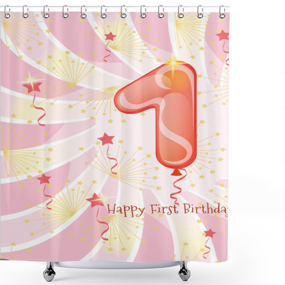 1st Birthday Pale Pink and White Baby Shower Curtain