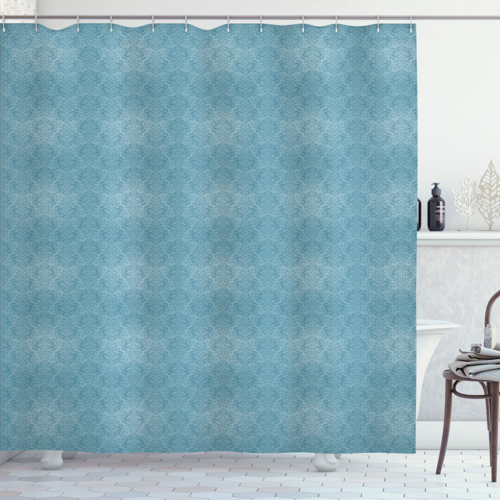 Abstract Damask Pattern in Vintage Blue and Slate Blue for Shower Curtains