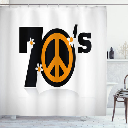 70s Peace Daisies Marigold, White, and Black Party Shower Curtain