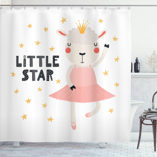 Tutu Queen's Little Star Bath Curtain in Lamb, Blush, Mustard, and Dark Night Blue