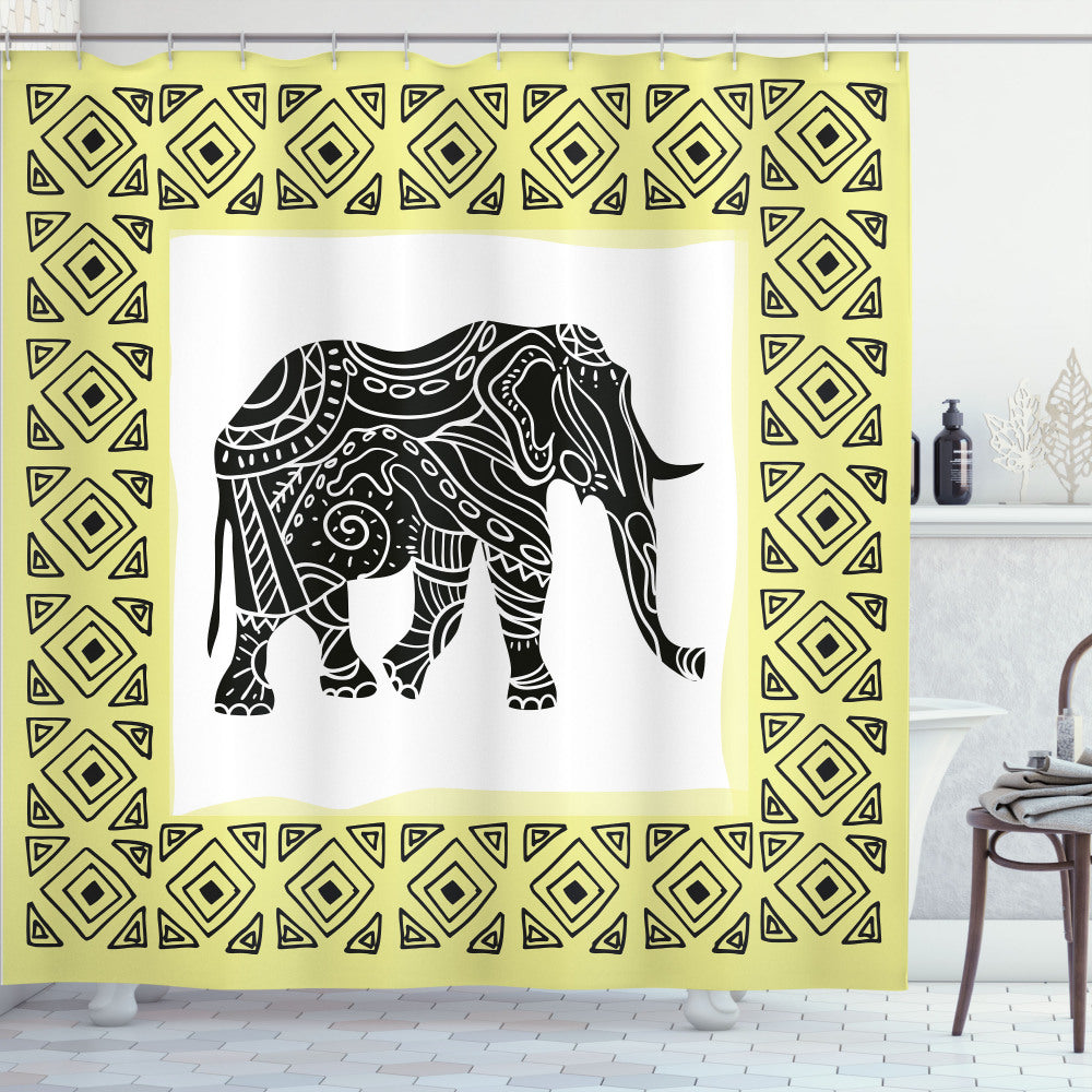 Animal Graphic Bath Curtain in Ethnic Yellow and Black Themes