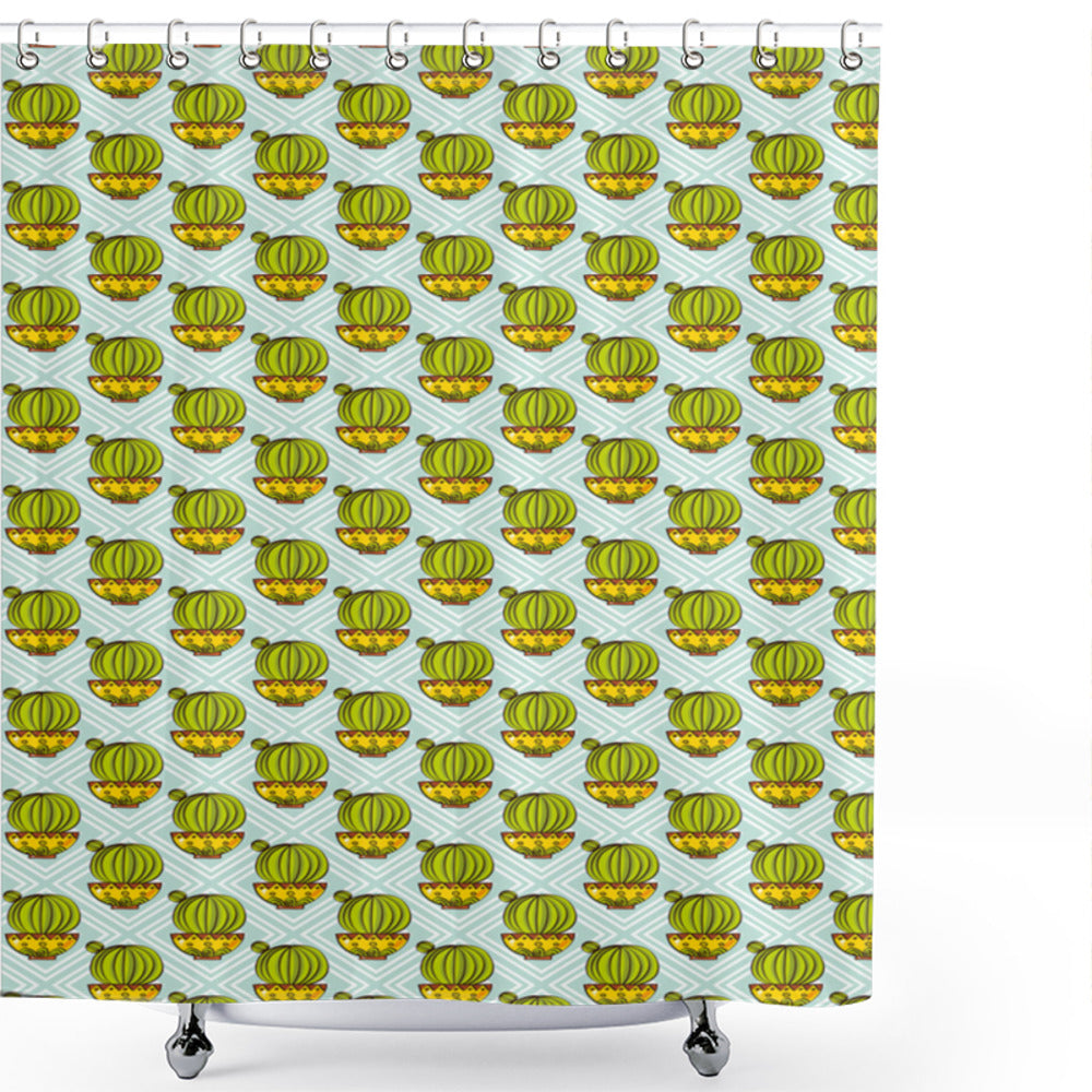 Vibrant South American Plant Inspired Shower Curtain in Cactus Green, Yellow, and Mint