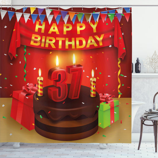 Cake Balloons 37th Birthday Multicolor Shower Curtain