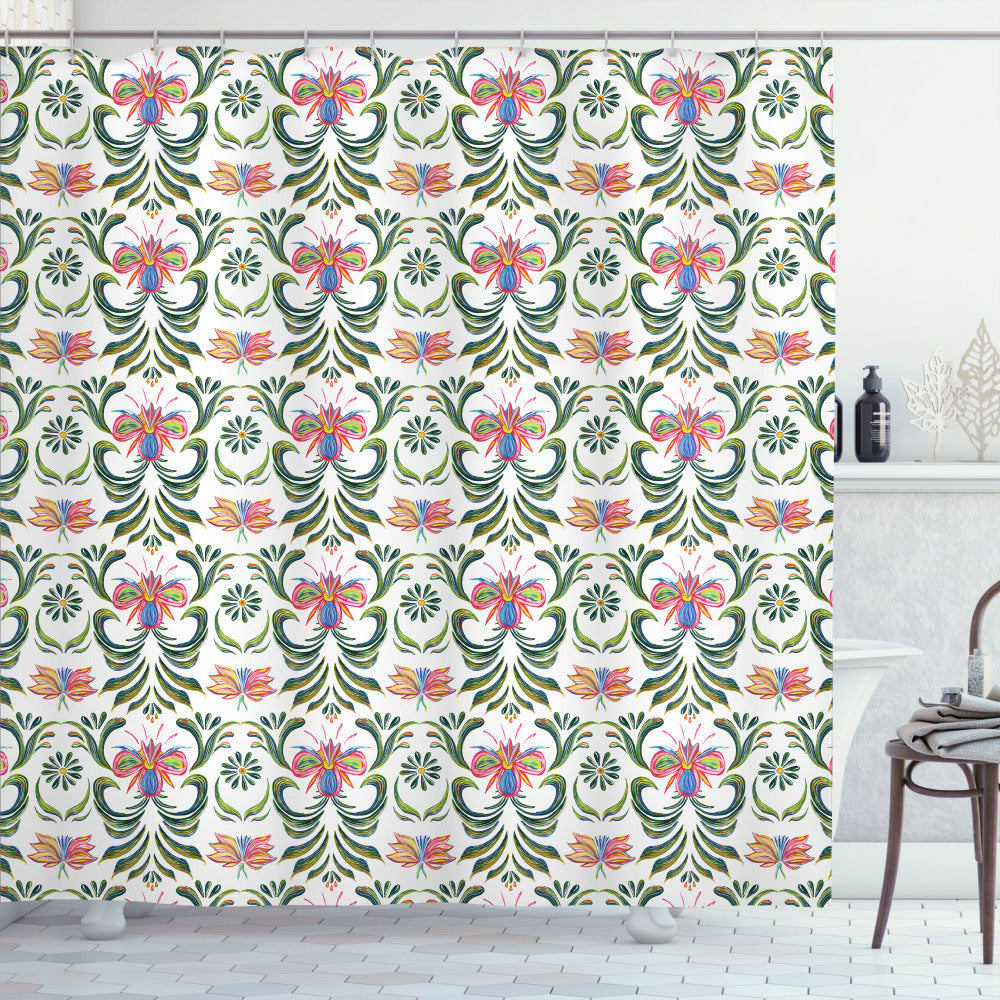 Abstract Multicolor Ivy Ukrainian Folk Style Shower Curtain