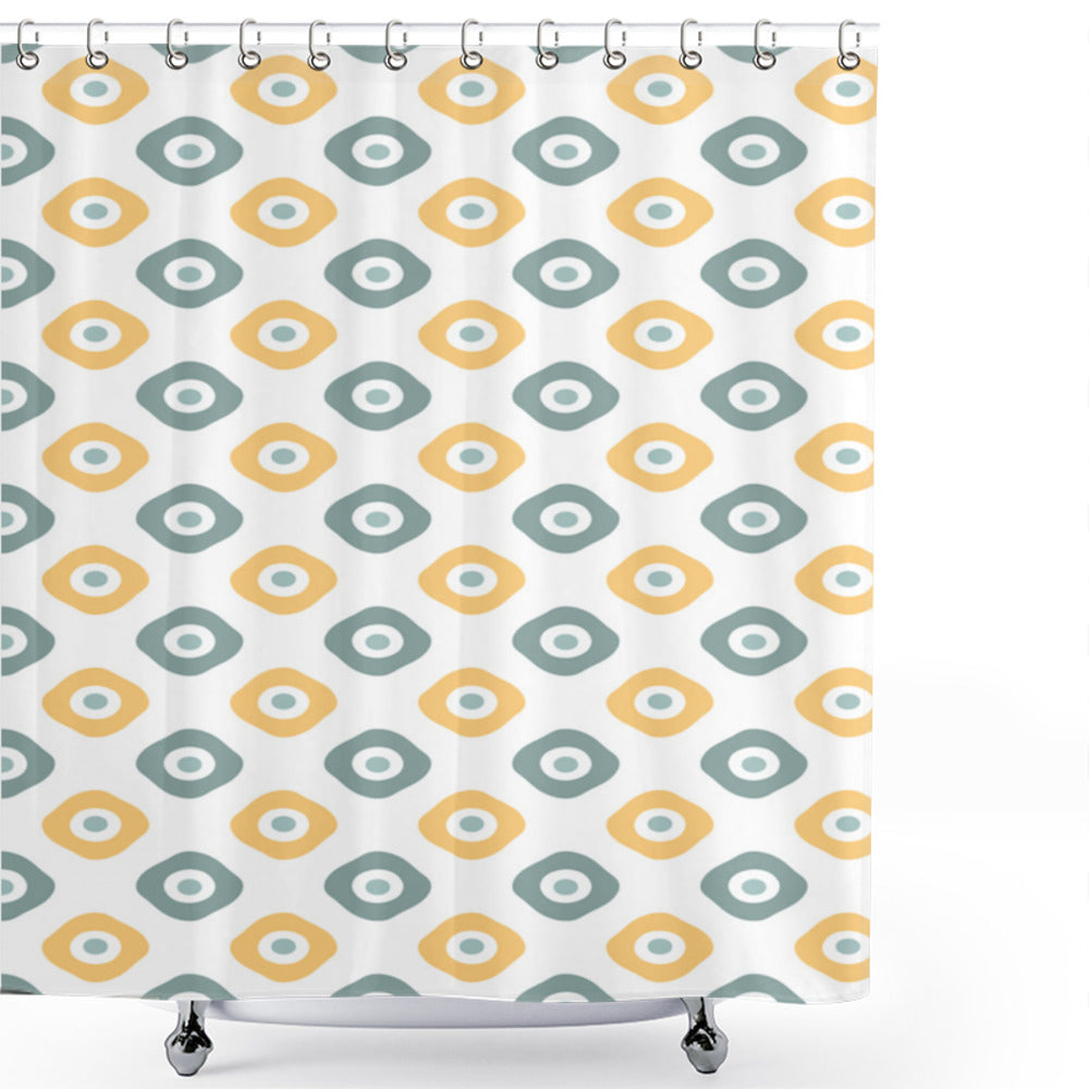 Vintage-Inspired Bath Curtain in Cubical Shape with Almond Green, Mustard, and Apricot Hues