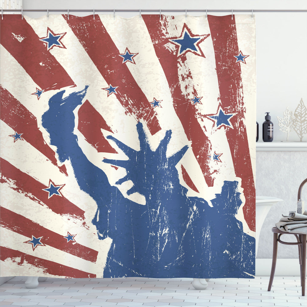 4th of July Inspired Sketch Design for Navy Blue, Beige, and Ruby Shower Curtain