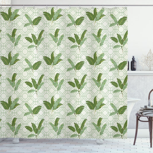 Botanical Beauty: Palm Leaves Geometric Pattern in Olive Green and Cream Shower Curtain