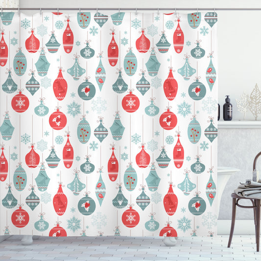 Cheerful Christmas Bath Curtain in Blue and Red Pattern