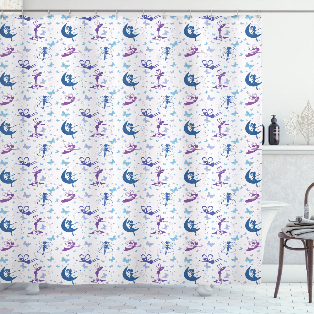 Beautiful Butterfly and Fairy-themed Shower Curtain with Angel Wings and Pale Azure Blue & White Accents