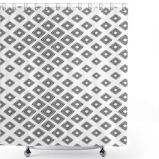 Abstract Geometric Inner Square Design Black and White Shower Curtain