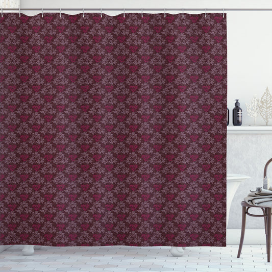 Victorian Garden Bath Curtain in Floral Dark Brown, Magenta, and Mauve