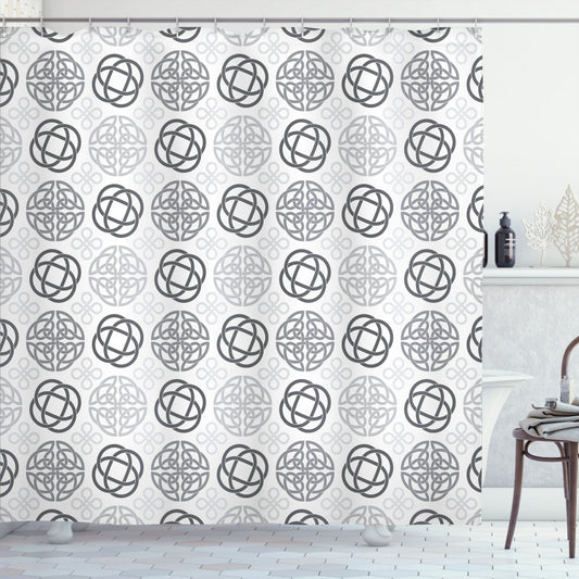 Celtic-Inspired Irish Traditional Art Shower Curtain in White and Grey