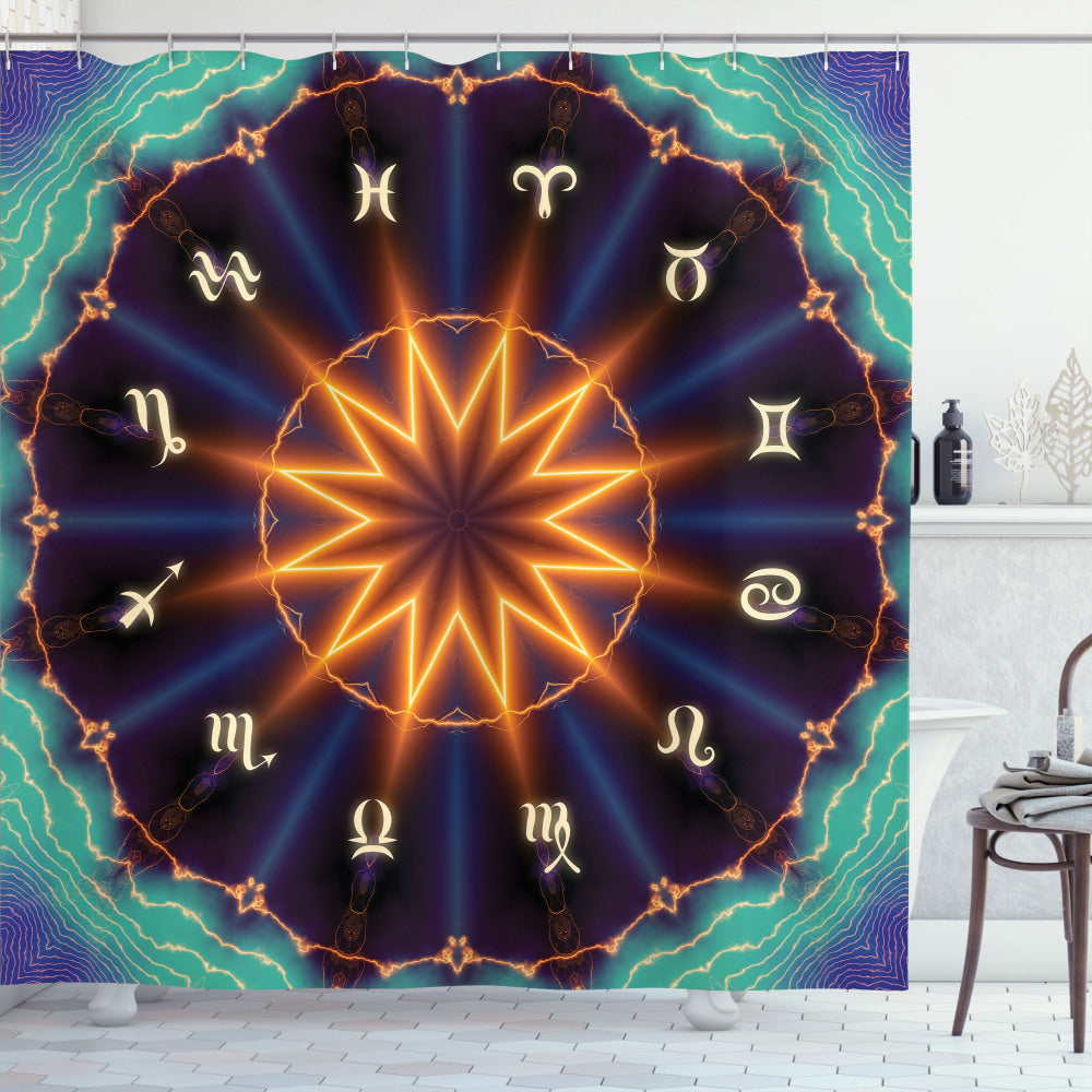 Astral Sun Zodiac Wheel Multicolor Shower Curtain