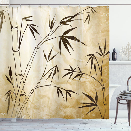 Brown and Cream Gradient Bamboo Leaves Shower Curtain