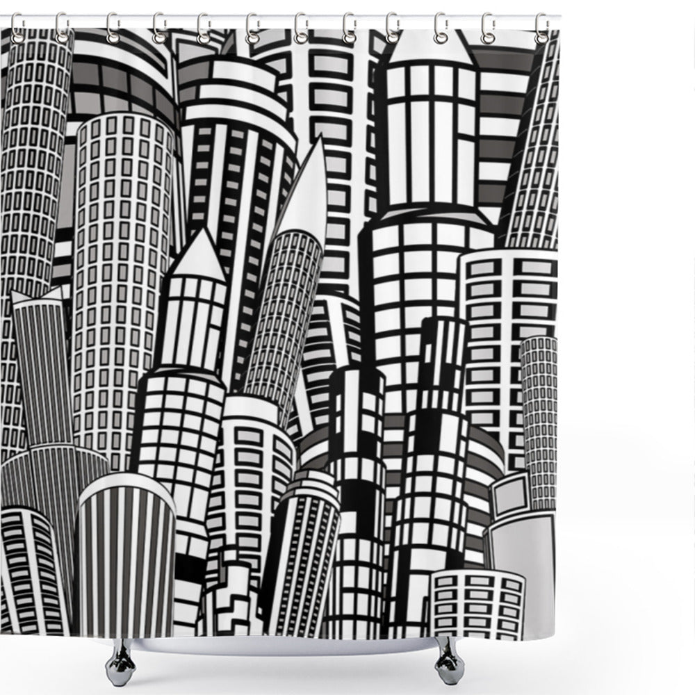 Urban Life in Sketch: Cityscape Shower Curtain in Monochrome Colors