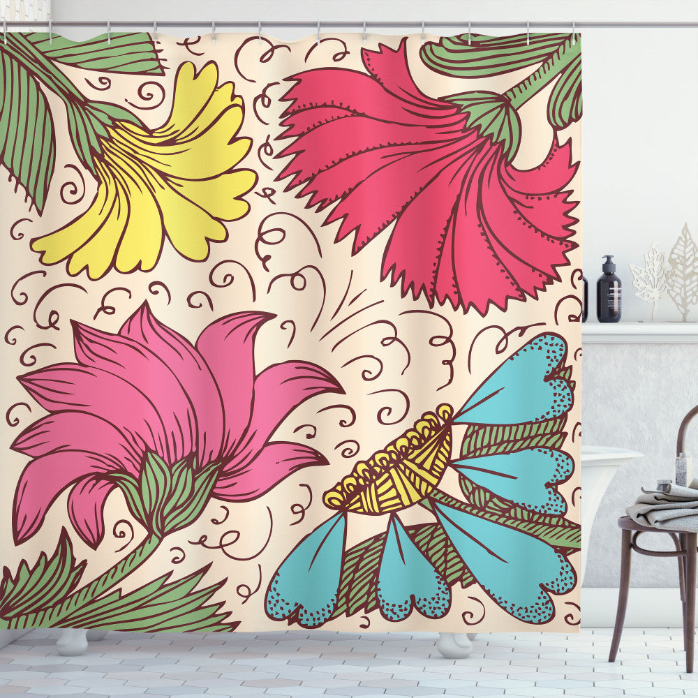 Aster Multicolor Shower Curtain: Modern Twist on Old Fashioned Artwork