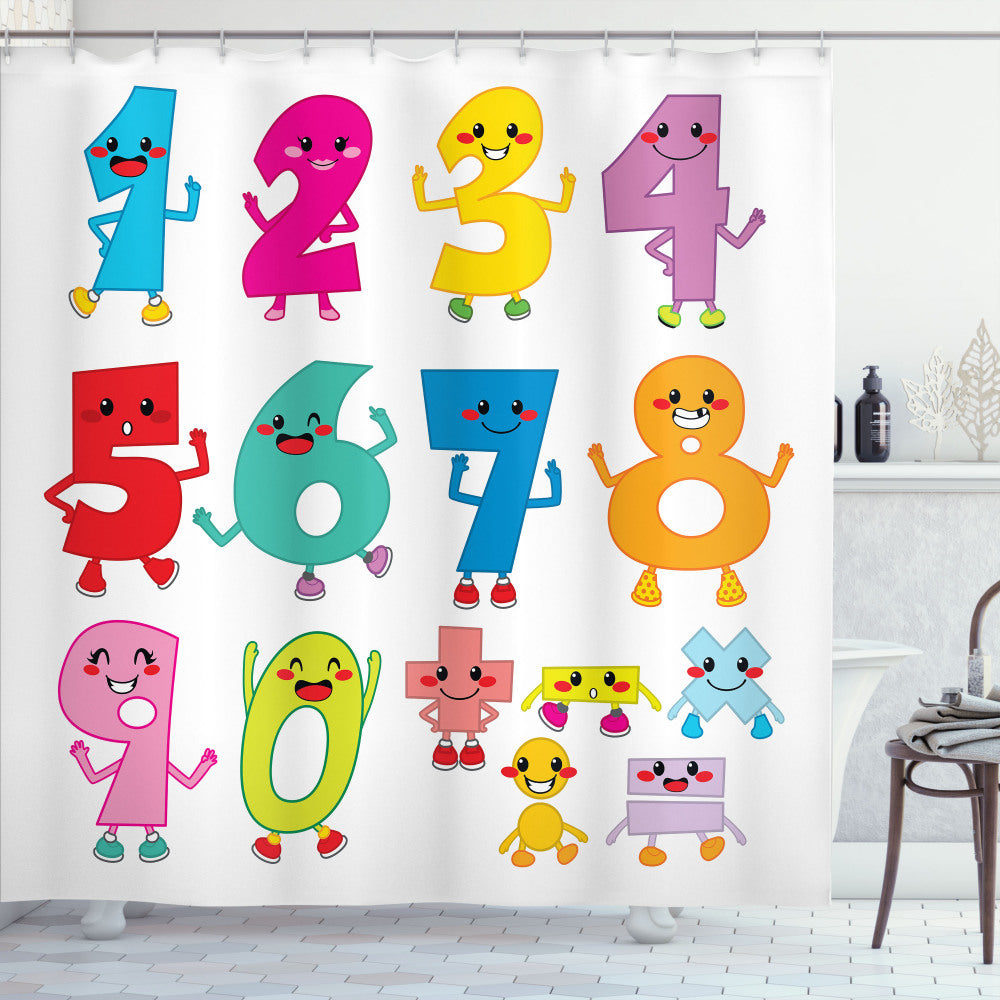 Vibrant and Playful Numbered Multicolor Shower Curtains