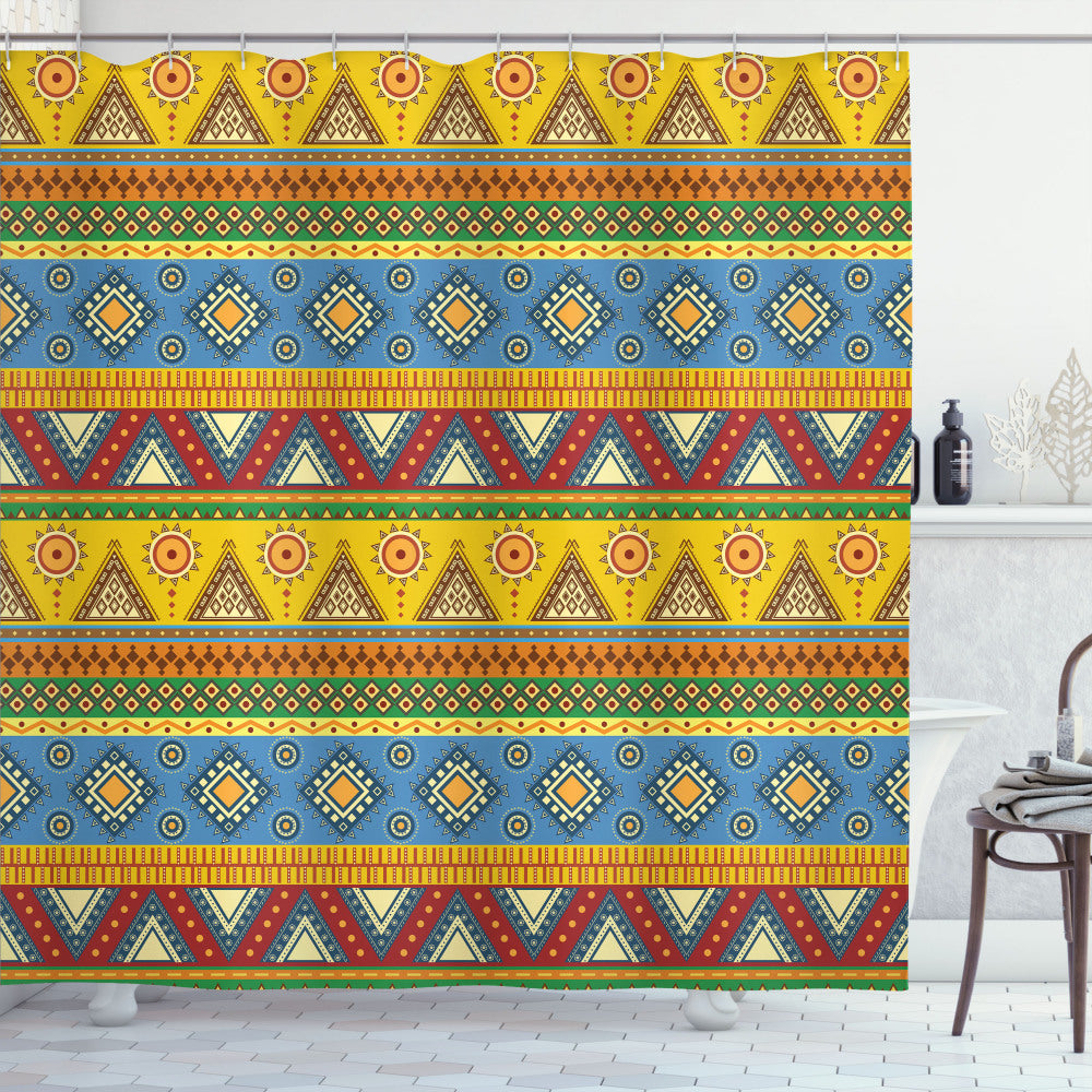 Aztec Sun Folk Motif Multicolor Shower Curtain