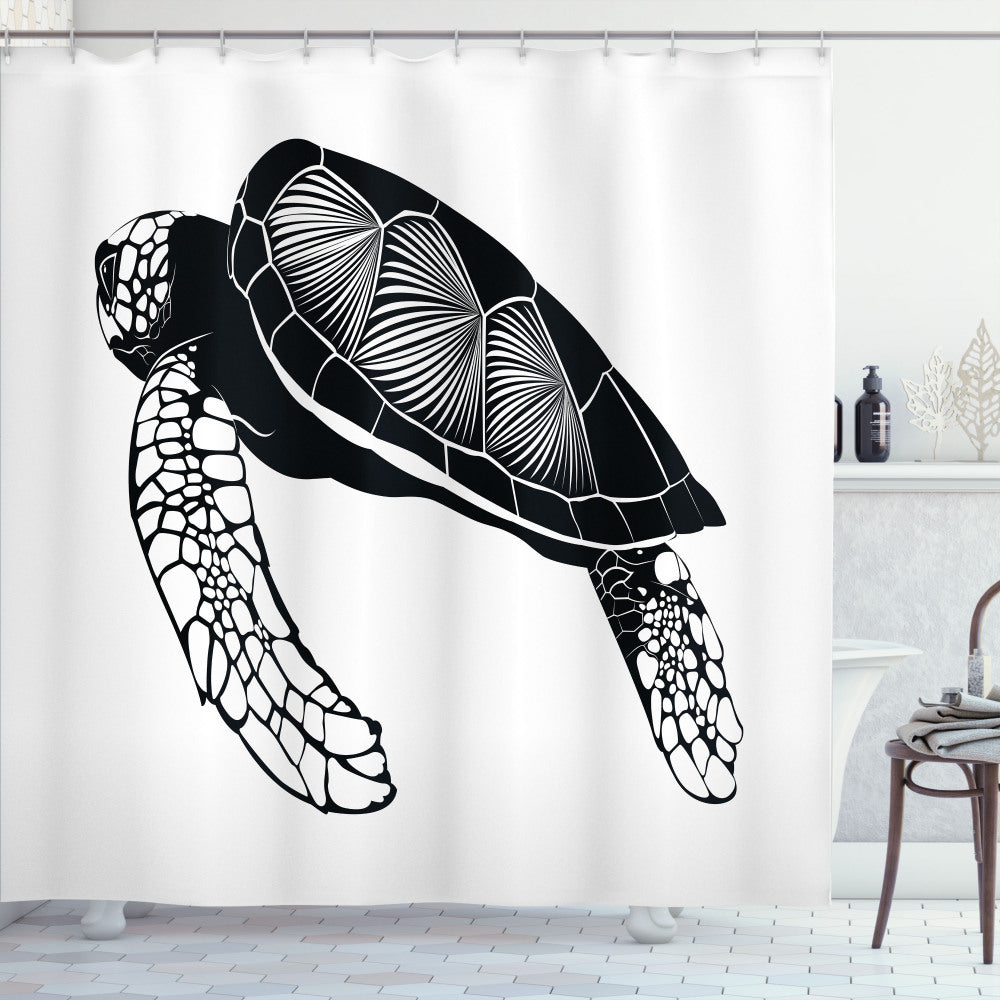 White and Black Turtle Design Floating Bath Curtain