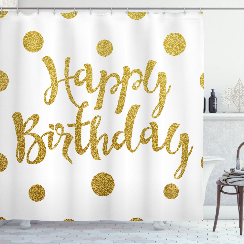 Yellow and White Birthday Greeting Handwritten Shower Curtain