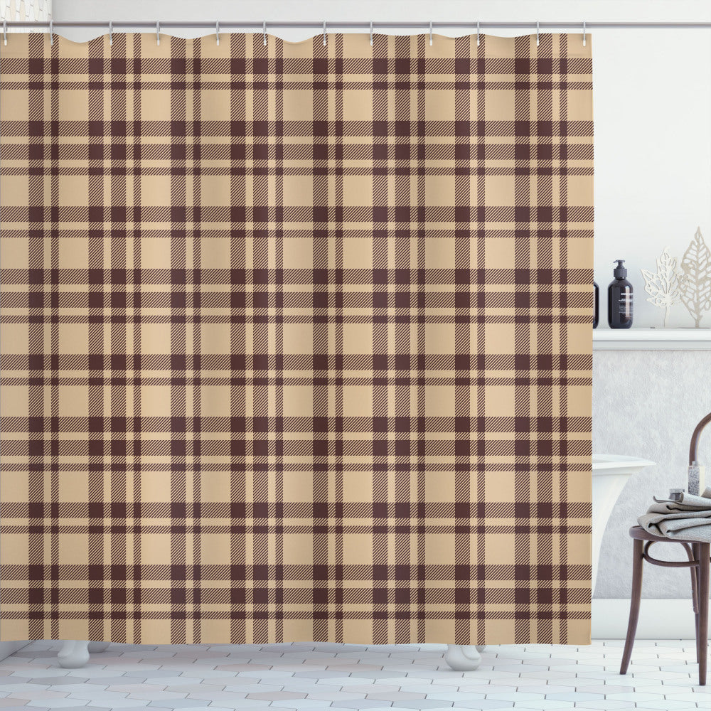 Tartan-Inspired Tan and Brown Shower Curtain: Traditional Elegance with a Modern Twist