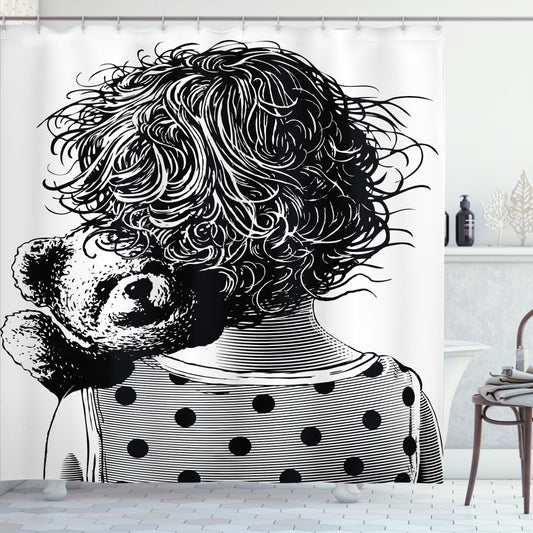 Adorable Teddy Bear Nursery Bath Curtain in Charcoal Grey and White- a Children's Favorite!