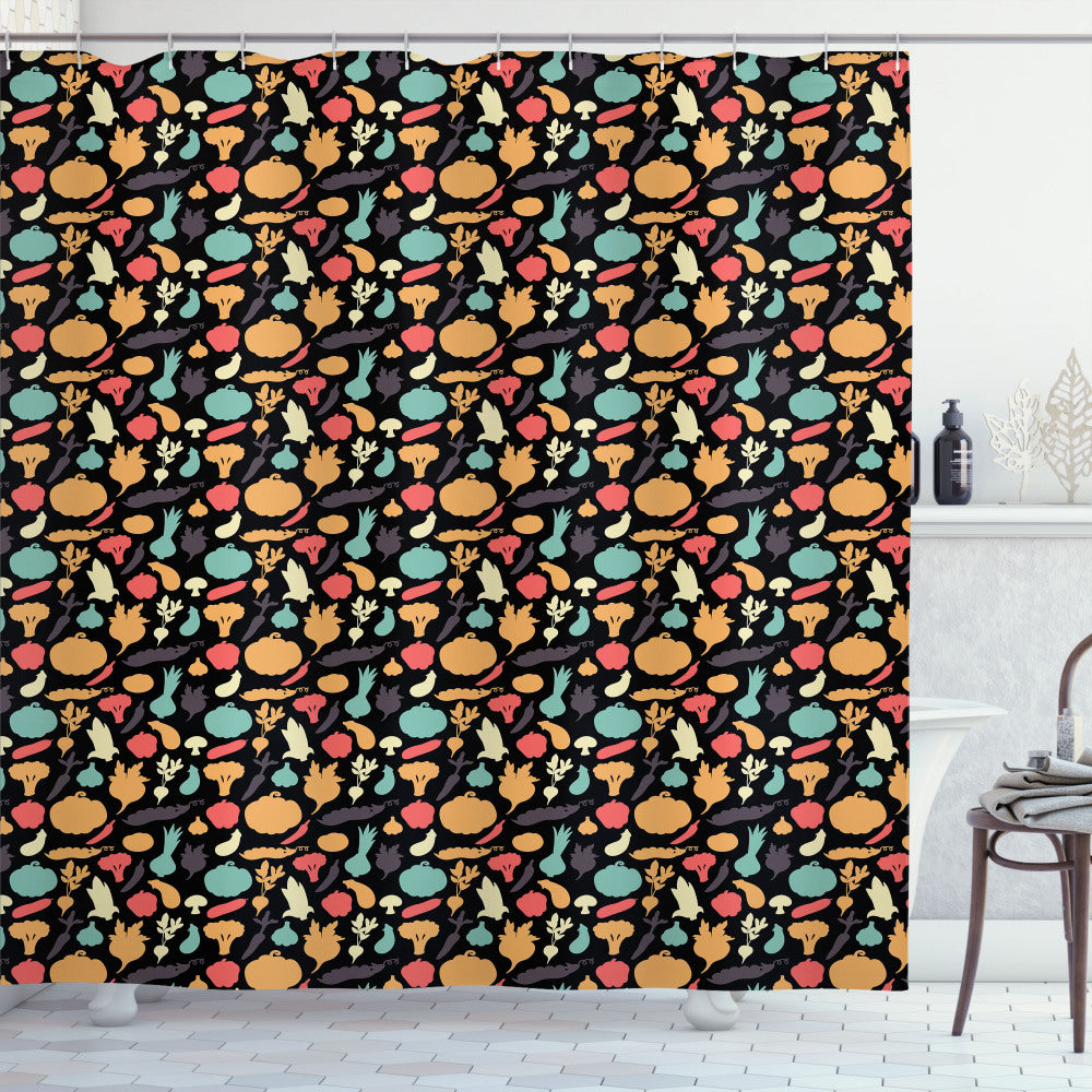 Vibrant Multicolor Vegetable-Inspired Vegan Bath Curtain