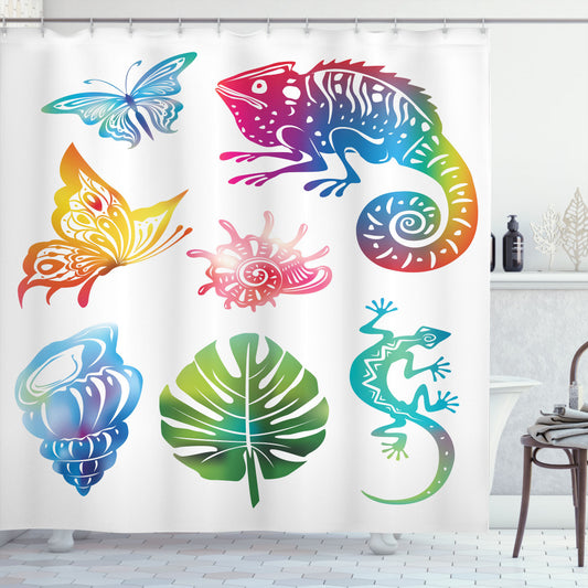 Tropical Multicolor Exotic Fauna and Foliage Shower Curtain