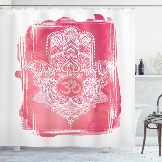 Vintage Esoteric White and Dark Coral Hamsa Shower Curtain - Keyword Optimized