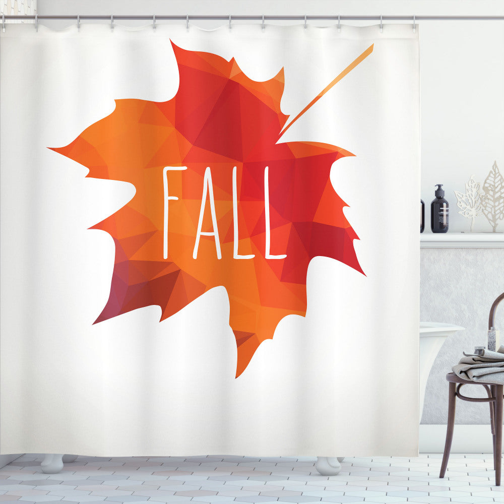 Autumn-Inspired Low Poly Maple Leaf Shower Curtain in Burnt Orange and Off White