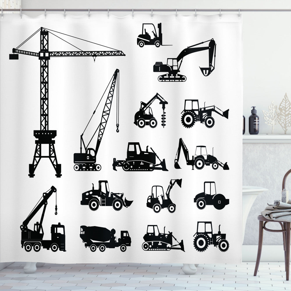 Black and White Construction Truck Set - Shower Curtain