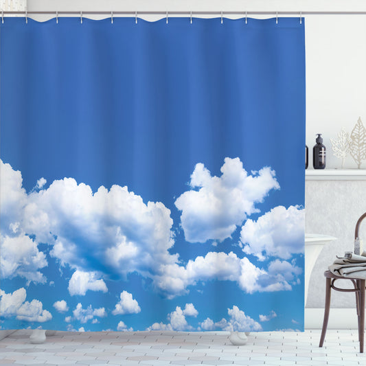 Tranquil Summertime Landscape in White and Blue - Shower Curtain Design