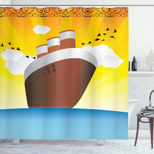 Vintage Art Deco Big Ship Multicolor Shower Curtain