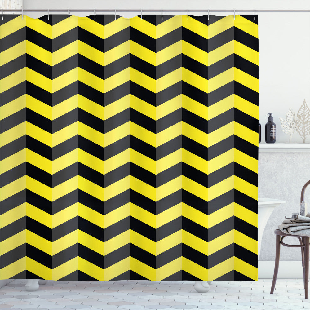 Yellow Chevron Shower Curtain: Black Warning Sign for a Bold Bathroom Upgrade