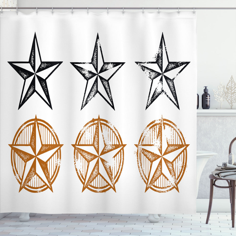 Texas Star Inspired Western Pattern Bath Curtain in Pale Brown, White, and Black