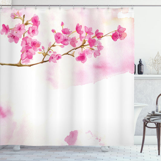 Tranquil Gardens: Cherry Blossom, Pale Coffee, Pale Pink, Hot Pink Shower Curtain