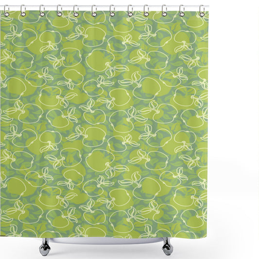 Abstract Apple Green and Cream Fruit Leaves Shower Curtain