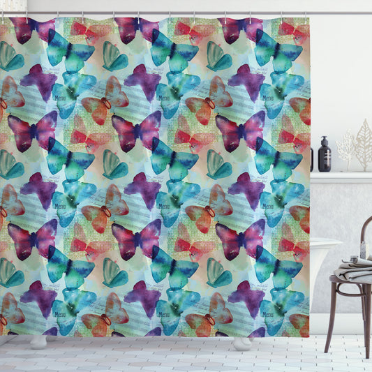 Abstract Multicolor Butterflies Lettering Shower Curtain