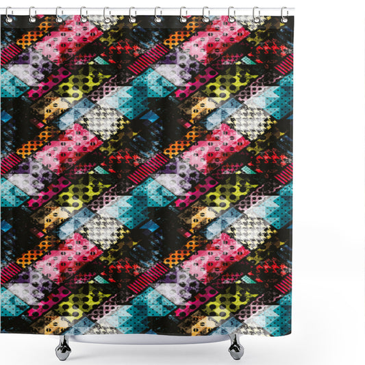 Abstract Grunge Modern Pattern Shower Curtain with Multicolor Design