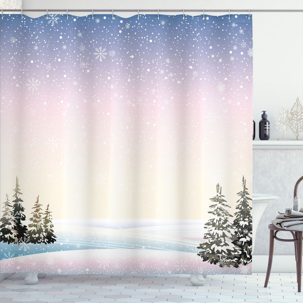 Winter Wonderland: Snowfall and Pine Trees Multicolor Shower Curtain