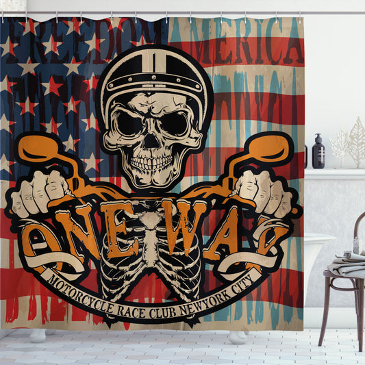 Biker Skull American Flag Beige and Black Shower Curtain