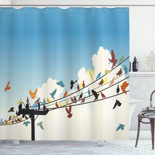 Colorful Animal Bird Silhouettes Multicolor Bath Curtain