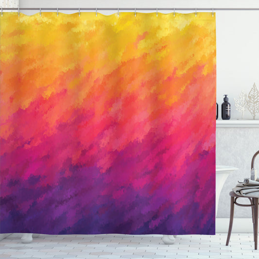 Watercolor Style Ombre Abstract Design in Shades of Purple, Orange, and Yellow for Shower Curtain